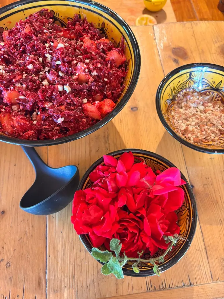 Rose petals and a beetroot salad